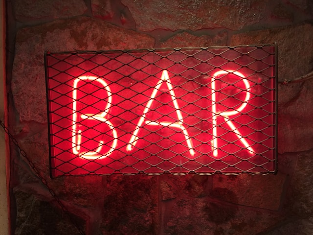 The word bar in red light 